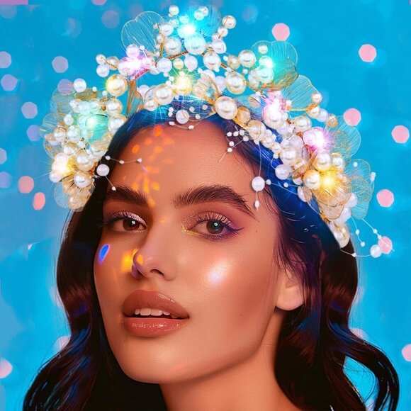 Light Up Pearl Wedding Crowns and Tiaras Gold Flower Bridal Headband Prom Headpi - Picture 5 of 7